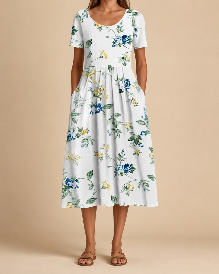 Abstract Print Round Neck Summer Midi Dress