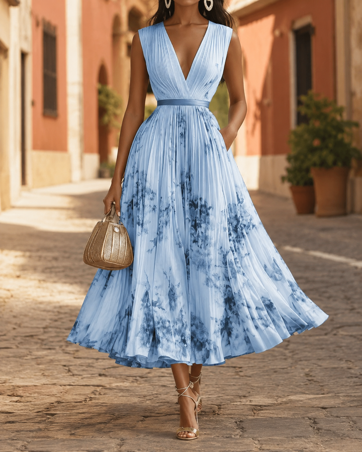 Abstract Print Sleeveless Summer Midi Dress