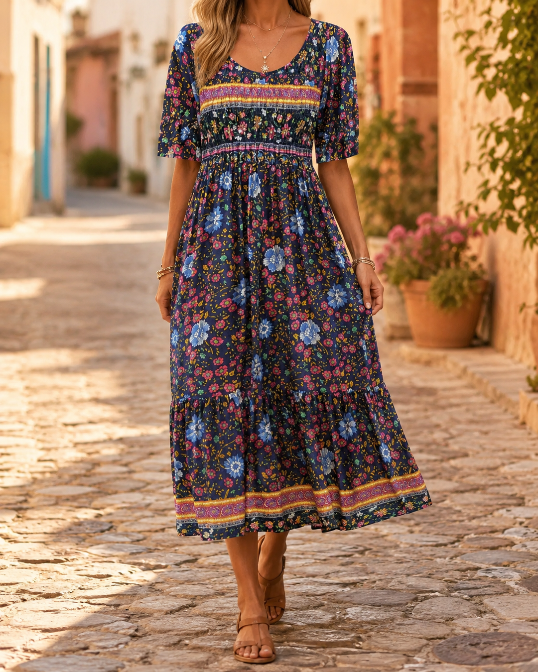 Bohemian Print Slim Fit Summer Midi Dress