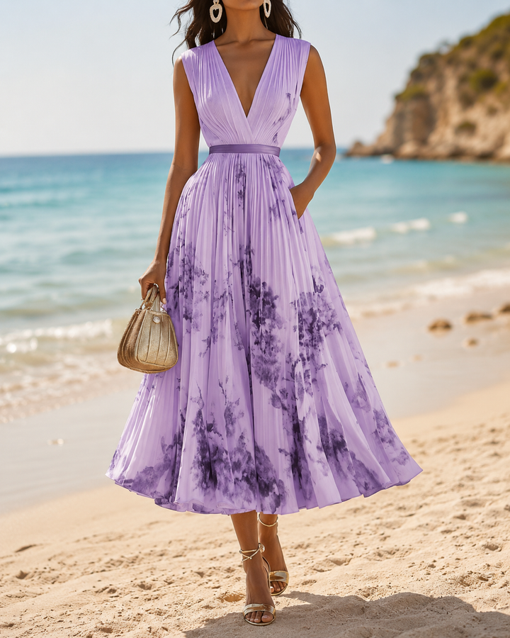 Abstract Print Sleeveless Summer Midi Dress