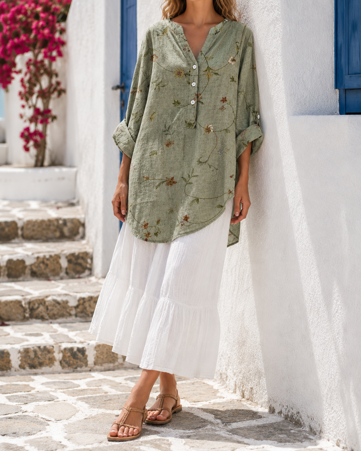 Floral Vine V-Neck Long Sleeve Blouse
