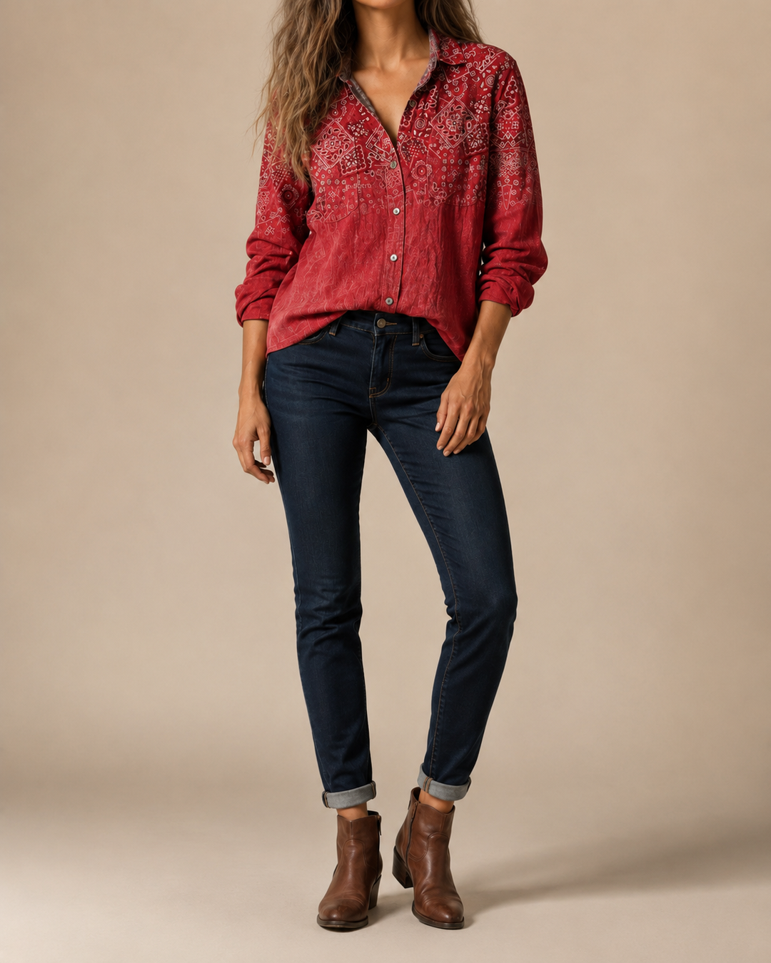 Abstract Print Lapel Short Sleeve Blouse