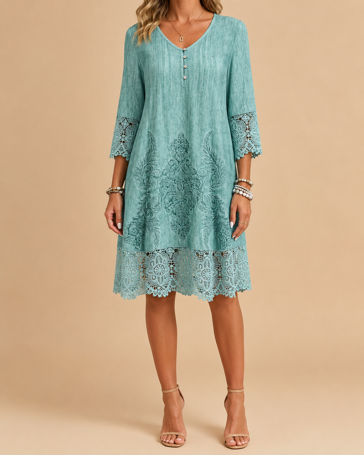 Floral Lace Short Sleeve Summer Midi Dress