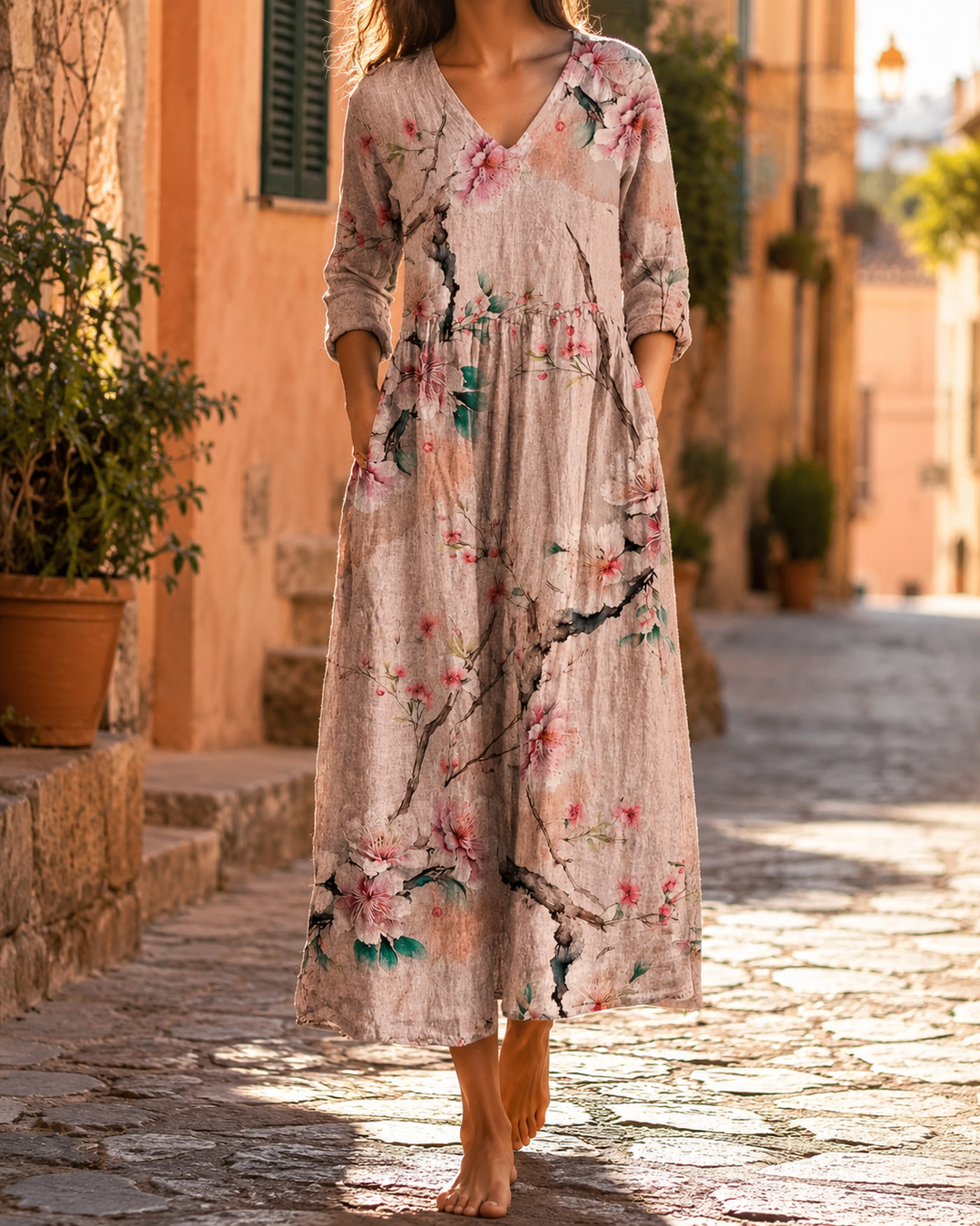 Floral Print Short Sleeve Summer Midi Dress