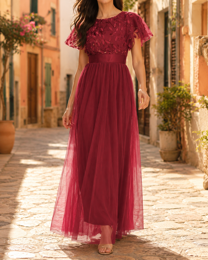 Round Neck Short Sleeve Sequin Occasion Midi Dress