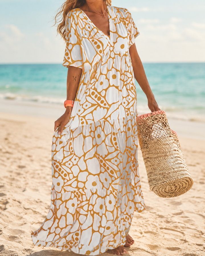 Floral Short Sleeve Summer Midi Dress