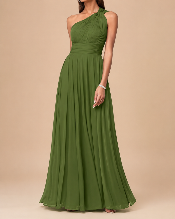 One Shoulder Chiffon Wedding Guest Maxi Dress