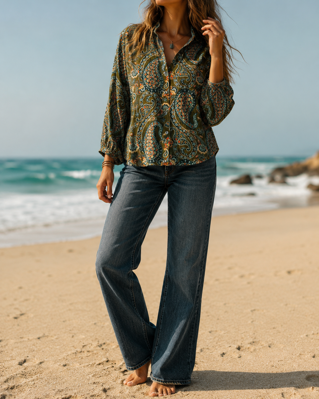 Abstract Print Lapel Short Sleeve Blouse