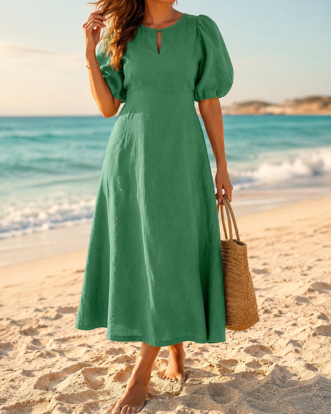 Round Neck Short Sleeve Summer Midi Dress