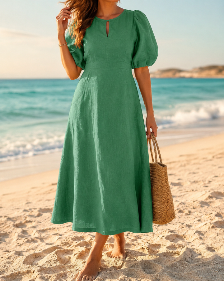 Round Neck Short Sleeve Summer Midi Dress