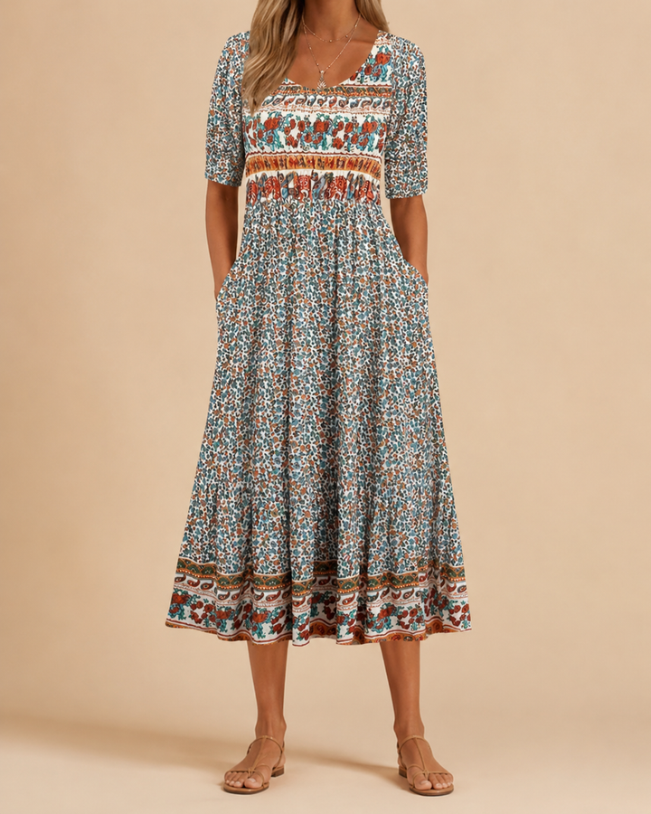 Bohemian Print Slim Fit Summer Midi Dress