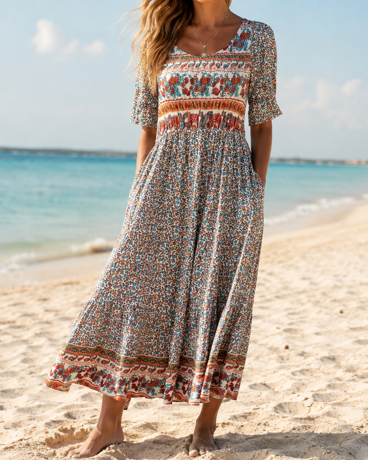Bohemian Print Slim Fit Summer Midi Dress