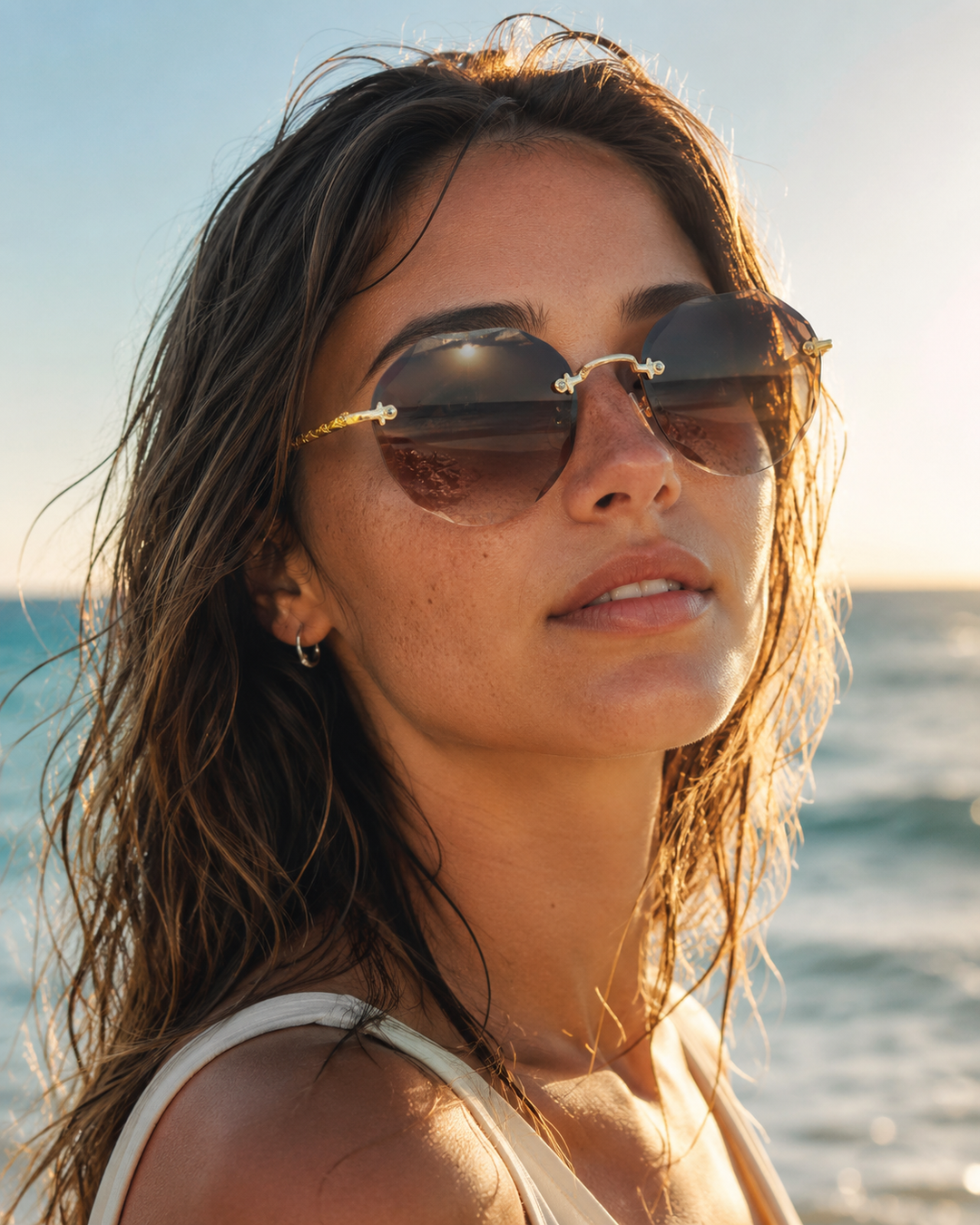 Polygonal Sunglasses Women Rimless Trimmed Sunglasses