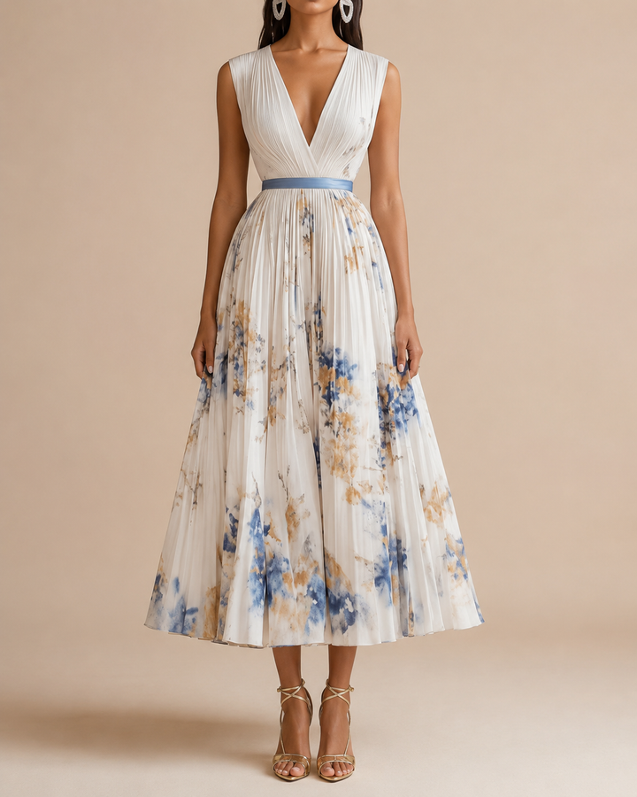 Abstract Print Sleeveless Summer Midi Dress