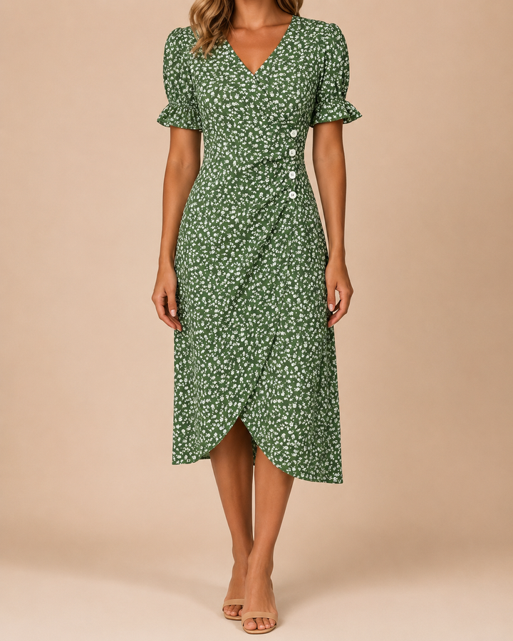 Floral V-Neck Irregular Hem Midi Dress
