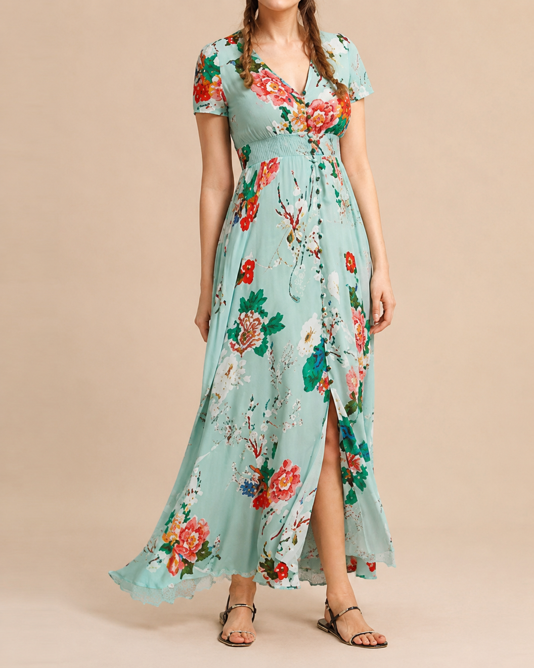 Bohemian Floral V-Neck Holiday Maxi Dress