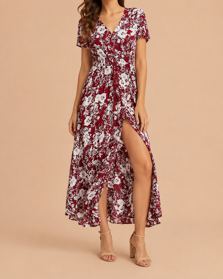 Bohemian Floral V-Neck Holiday Maxi Dress