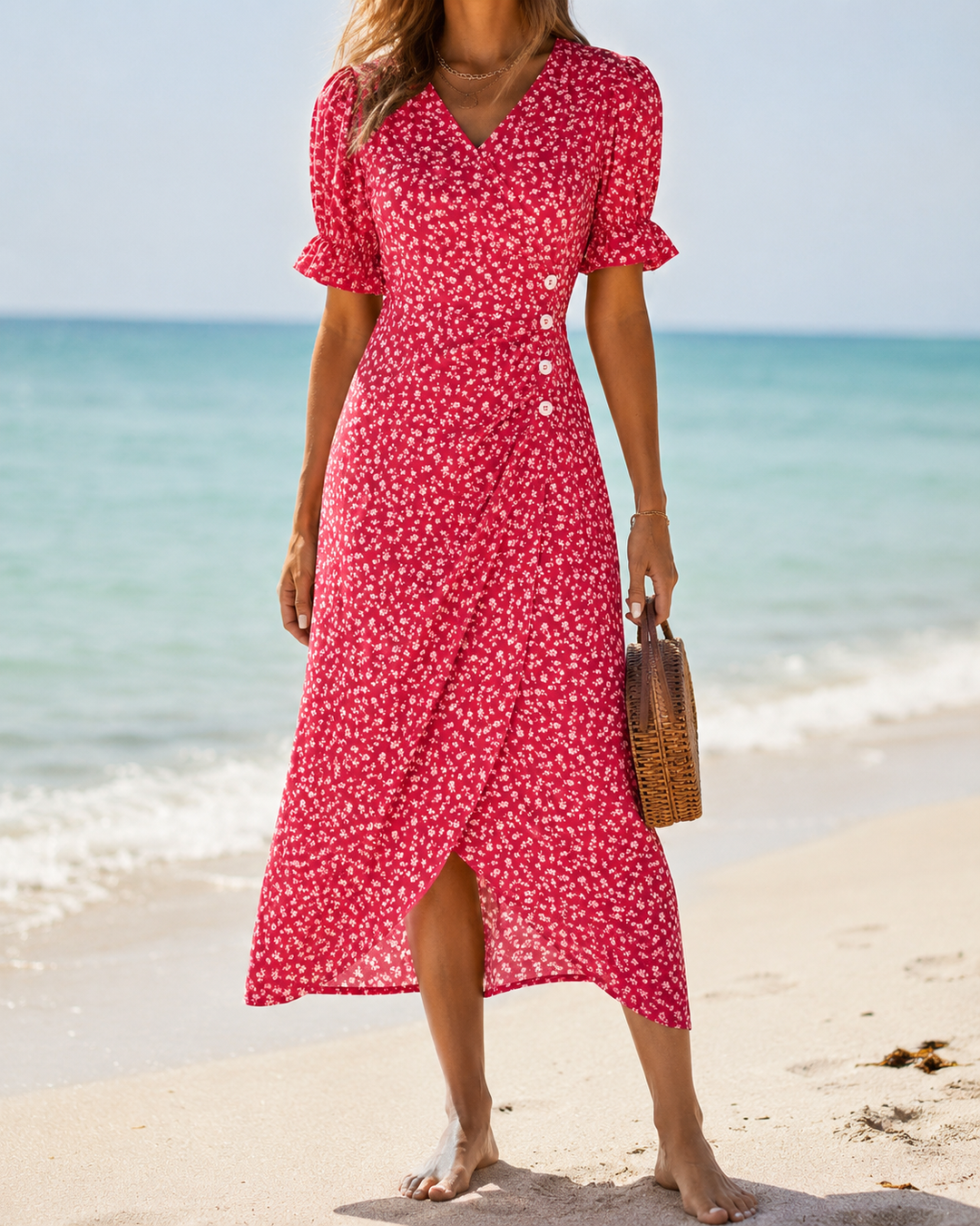 Floral V-Neck Irregular Hem Midi Dress