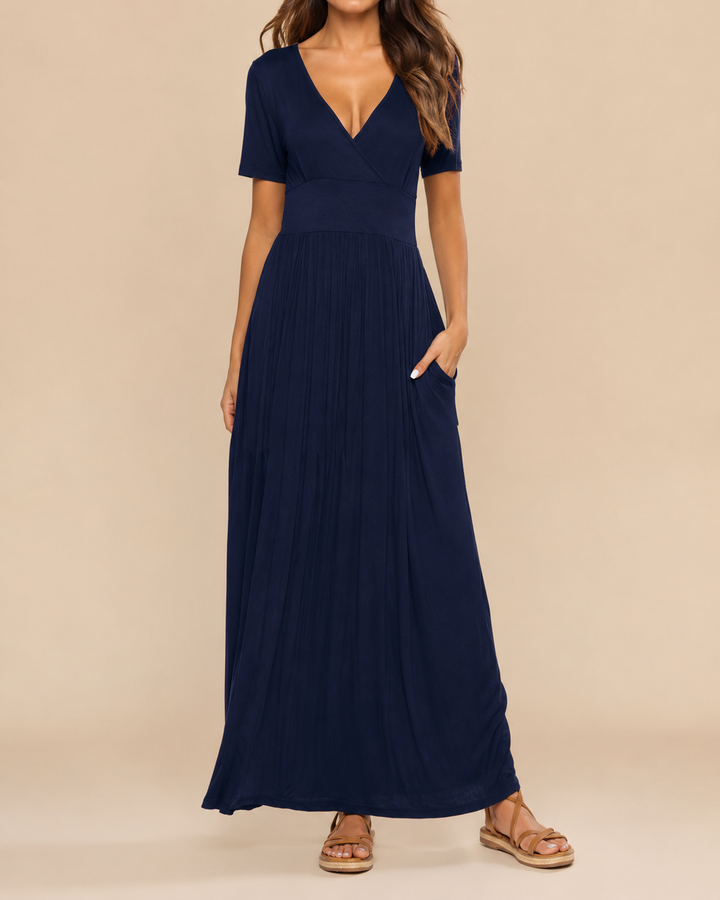 Printed V-Neck Short Sleeve Wrap Midi Dress