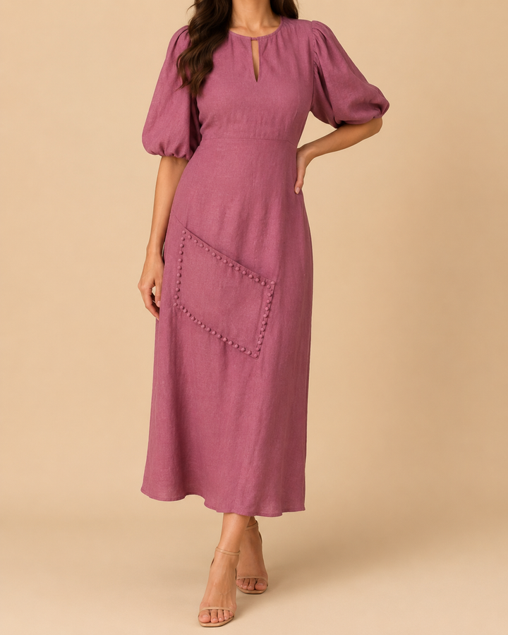 Round Neck Short Sleeve Summer Midi Dress