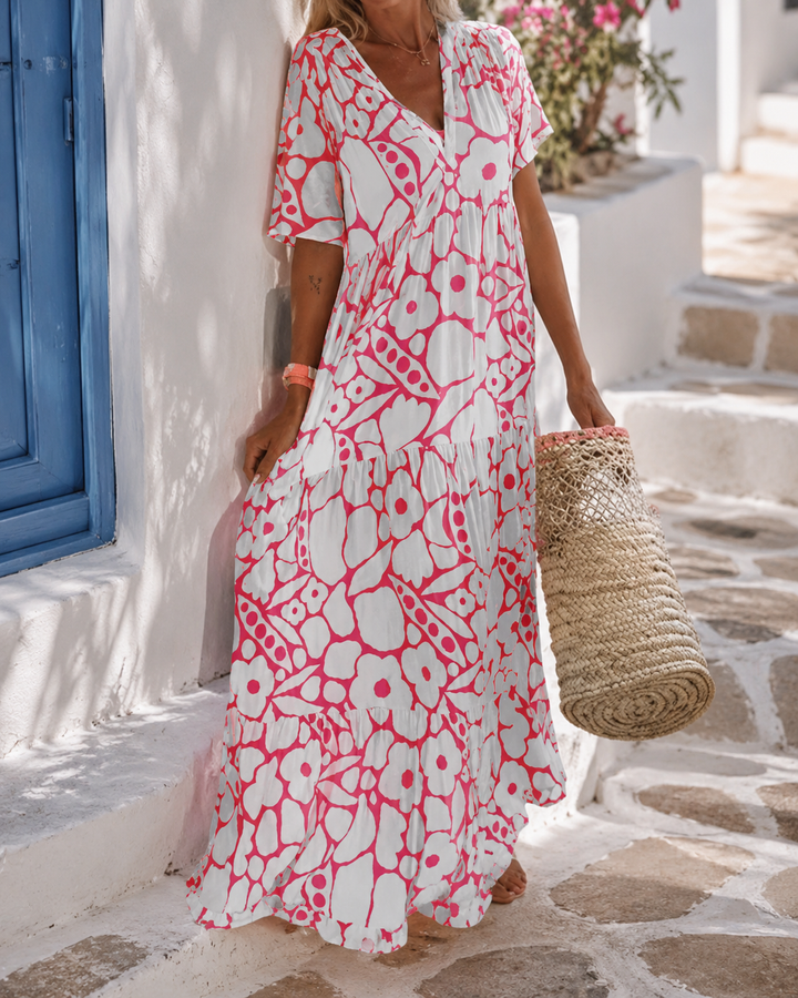 Floral Short Sleeve Summer Midi Dress