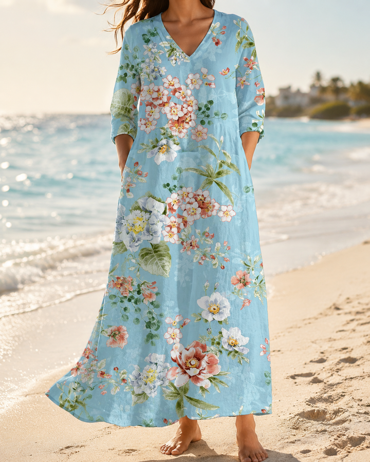 Floral Print Short Sleeve Summer Midi Dress