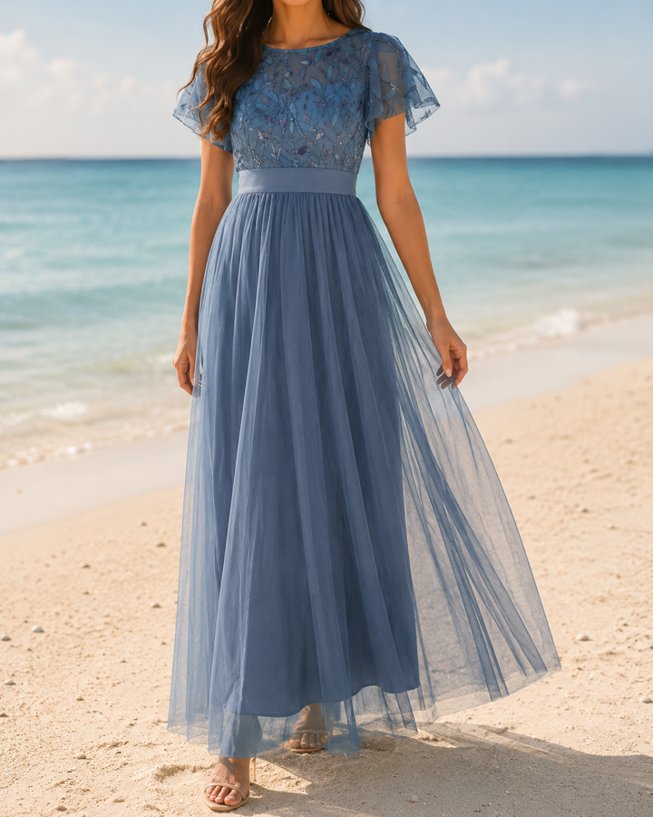 Round Neck Short Sleeve Sequin Occasion Midi Dress