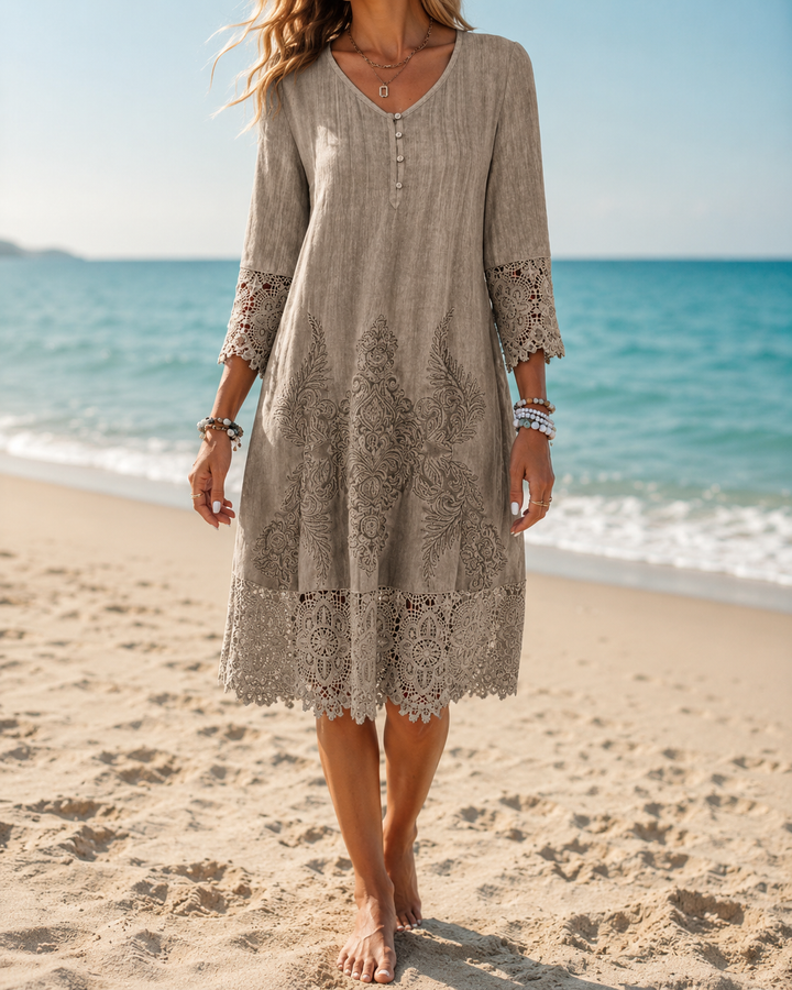 Floral Lace Short Sleeve Summer Midi Dress