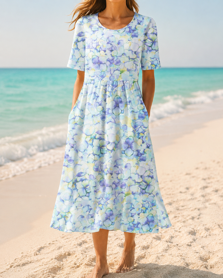 Abstract Print Round Neck Summer Midi Dress