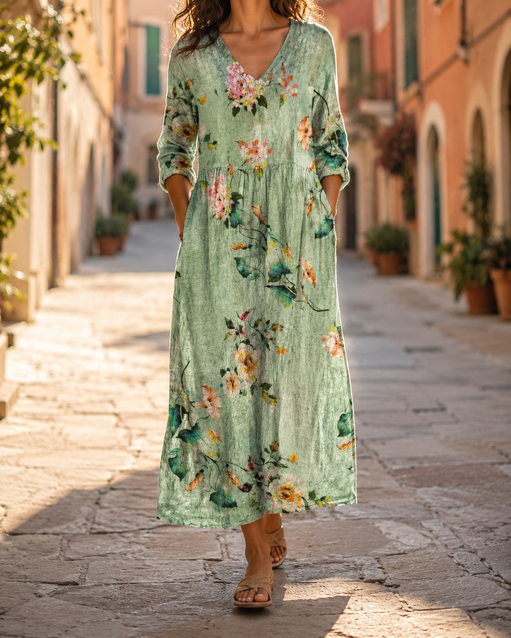 Floral Print Short Sleeve Summer Midi Dress