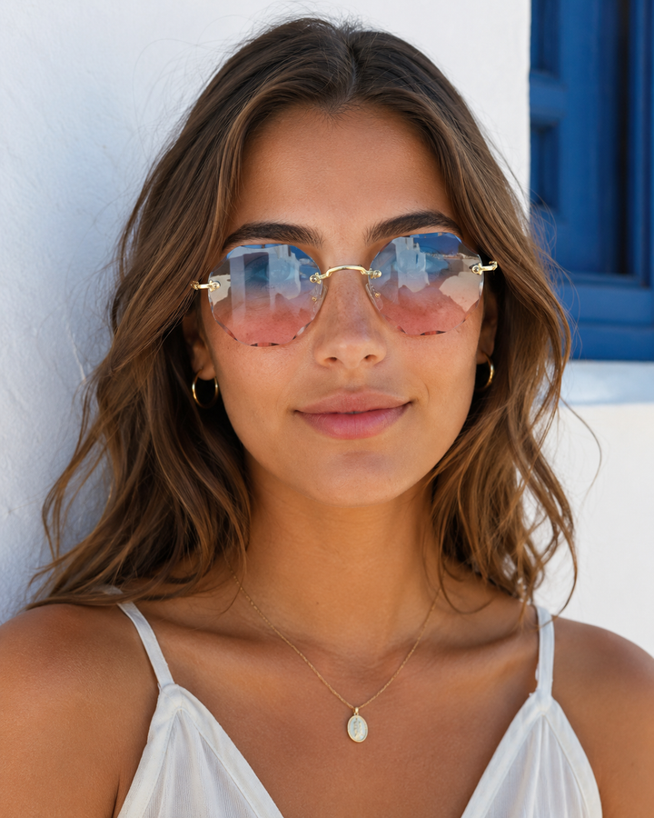 Polygonal Sunglasses Women Rimless Trimmed Sunglasses