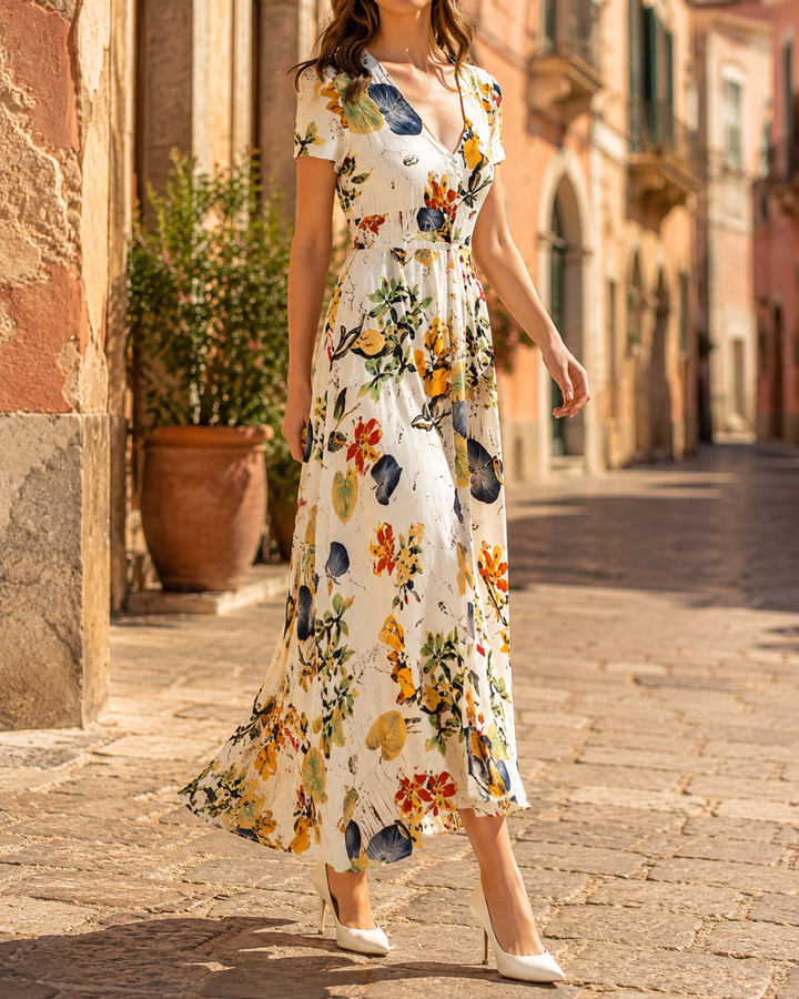Bohemian Floral V-Neck Holiday Maxi Dress