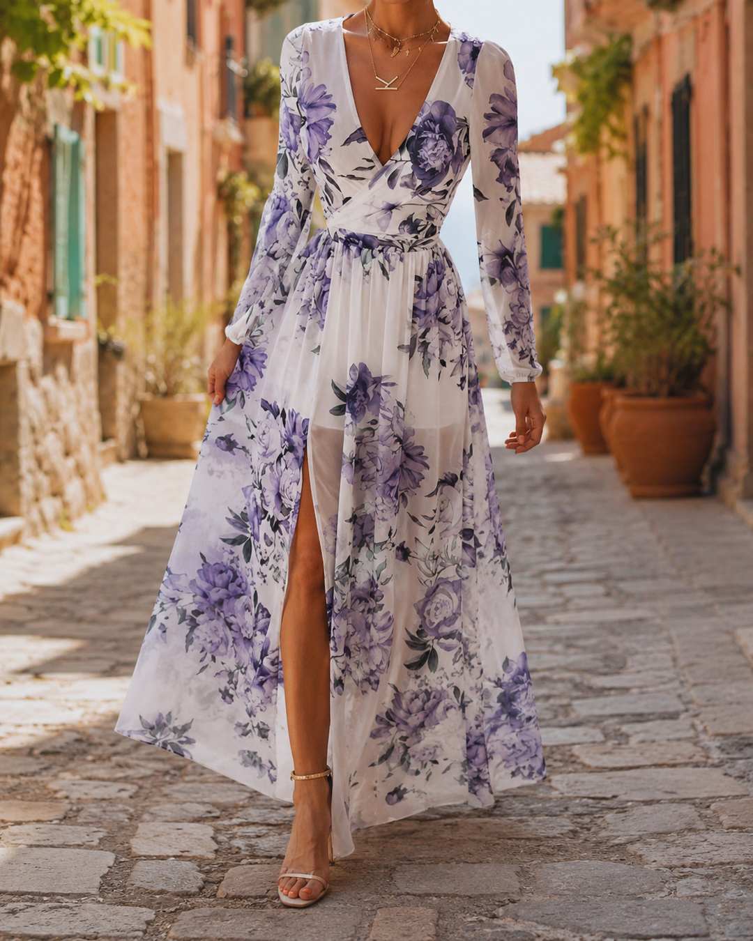 Bohemian Chiffon Long Sleeve Maxi Dress