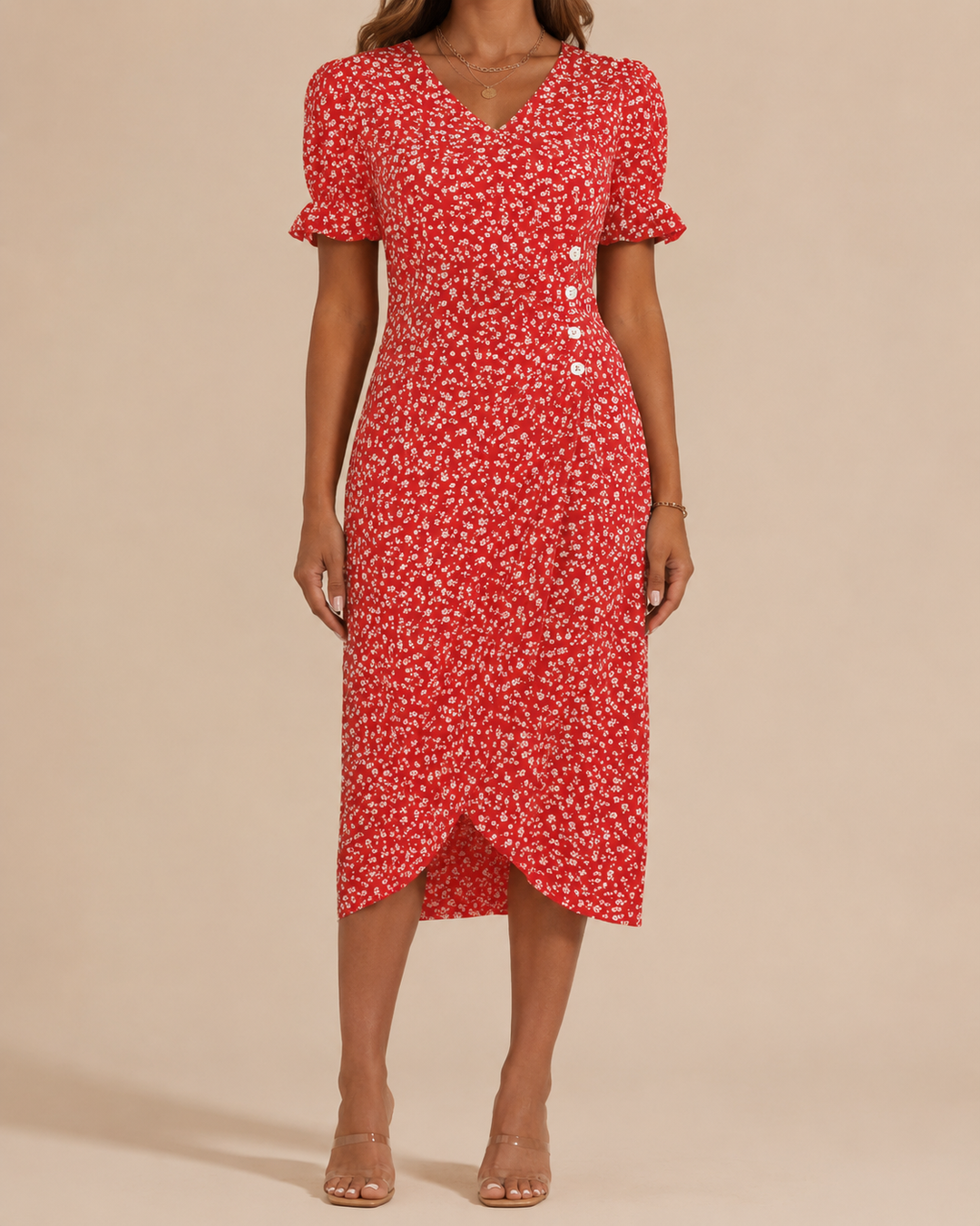 Floral V-Neck Irregular Hem Midi Dress