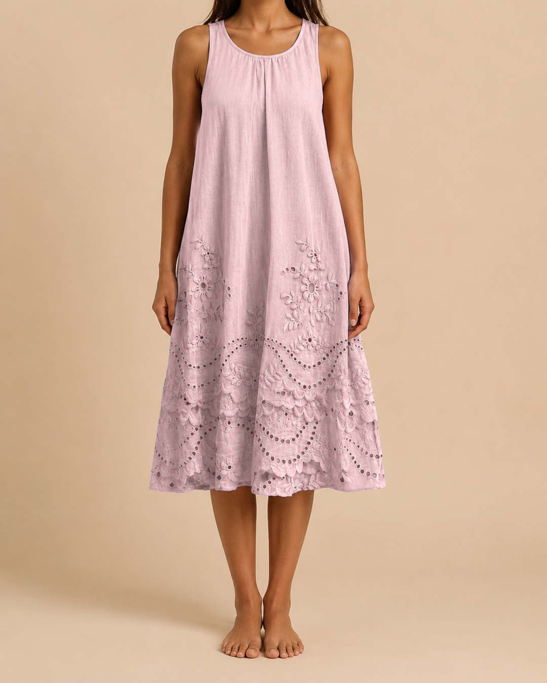Round Neck Short Sleeve Summer Midi Dress
