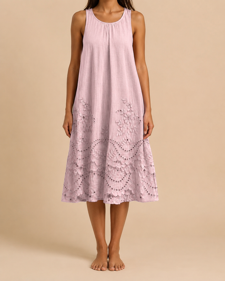 Round Neck Short Sleeve Summer Midi Dress