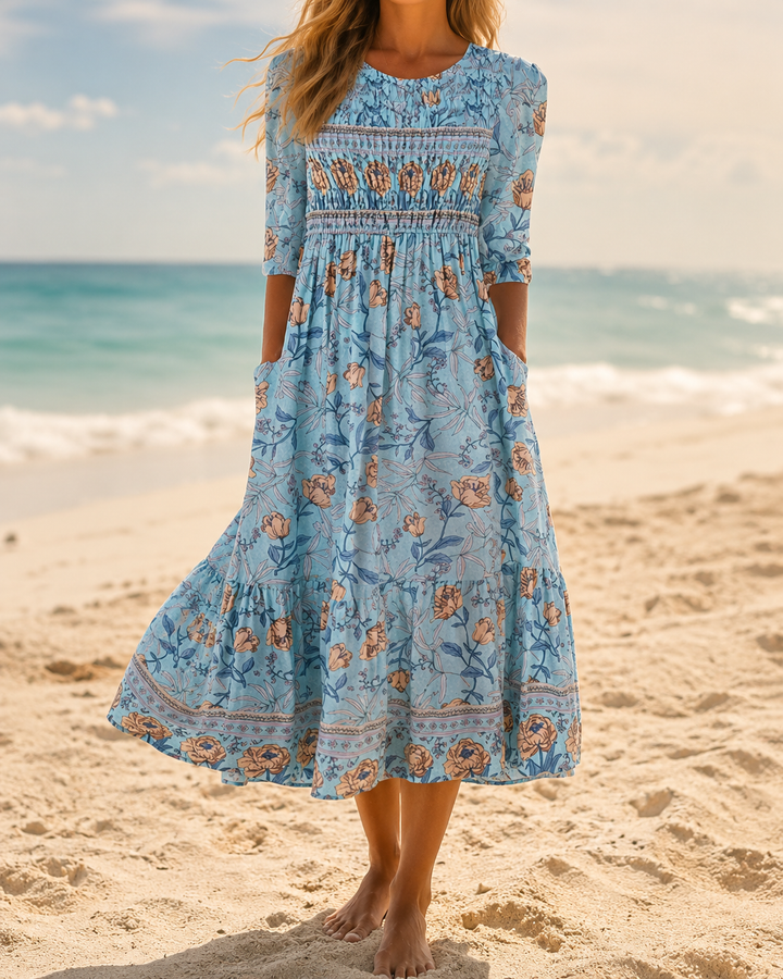 Bohemian Print Slim Fit Summer Midi Dress