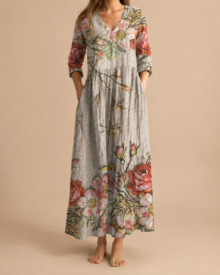 Floral Print Short Sleeve Summer Midi Dress